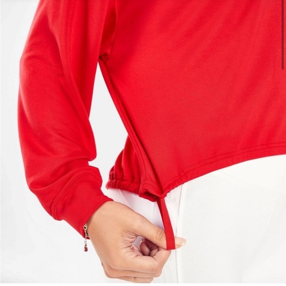 🛍️Fabletics luxe cinched pullover sweatshirt persimmon red L slightly cropped - Picture 3 of 6